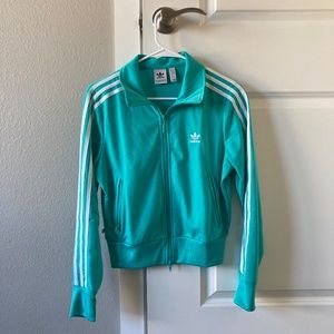 Adidas teal double zip cropped track jacket